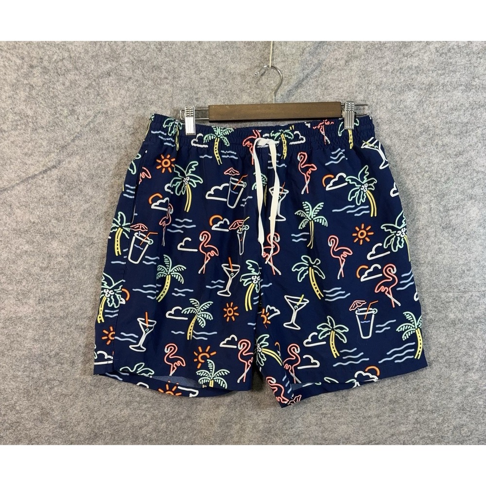 Chubbies Swim Trunks Mens XL Blue Neon Lights Mesh Lined Pockets 7" Inseam